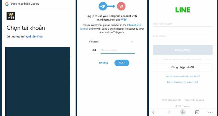 Đăng ký tài khoản W88 qua Telegram, Line