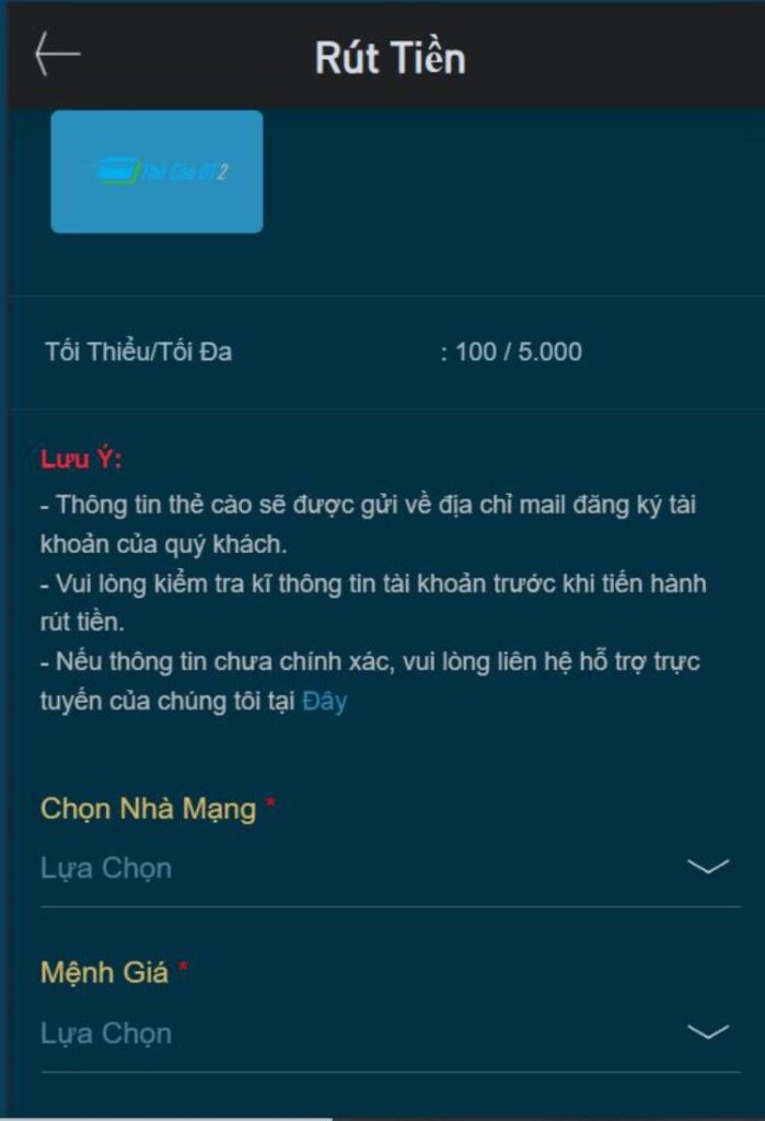 Nhập thông tin rút tiền w88 